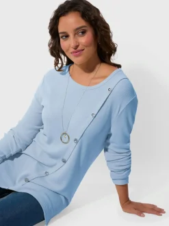 T-shirt à col rond en jacquard avec boutons fantaisie
