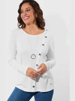 T-shirt à col rond en jacquard avec boutons fantaisie
