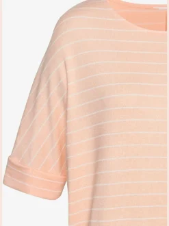 T-shirt à col rond en tricot fin avec rayures et manches mi-longues