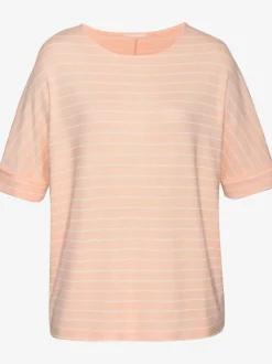 T-shirt à col rond en tricot fin avec rayures et manches mi-longues