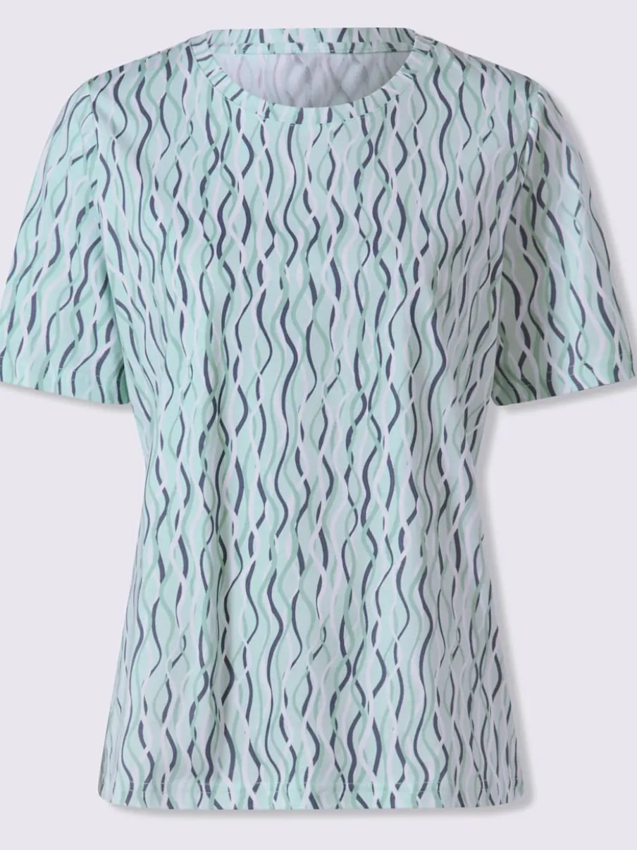 T-shirt à col rond et manches courtes avec motifs ondulés en coton bio