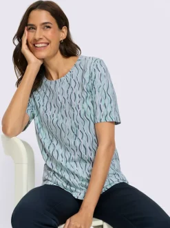 T-shirt à col rond et manches courtes avec motifs ondulés en coton bio