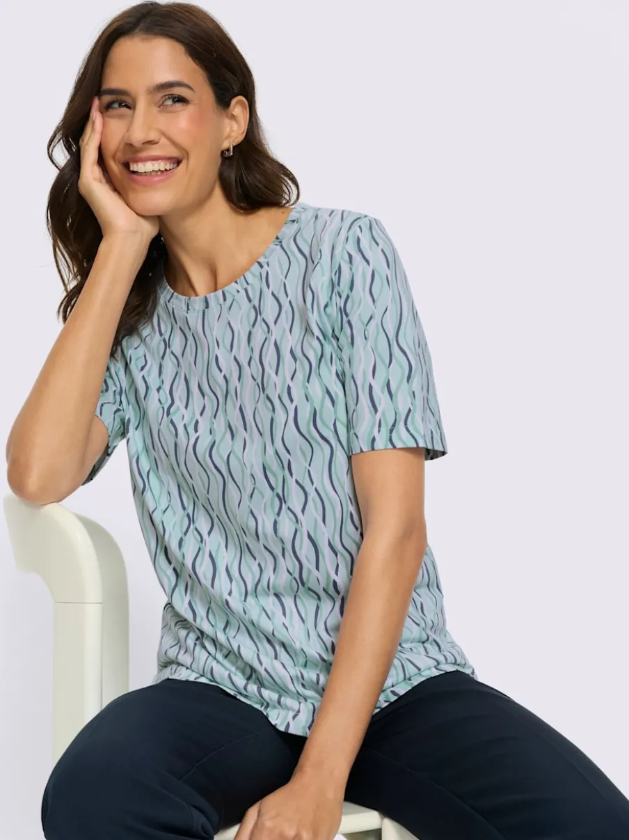 T-shirt à col rond et manches courtes avec motifs ondulés en coton bio