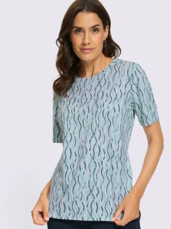 T-shirt à col rond et manches courtes avec motifs ondulés en coton bio