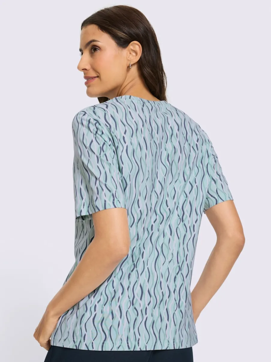 T-shirt à col rond et manches courtes avec motifs ondulés en coton bio