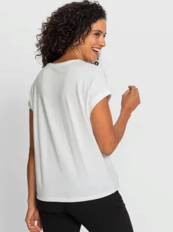 T-shirt à col rond fleurs et mancherons en coton