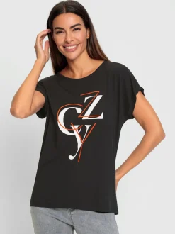 T-shirt col rond manches courtes inscription mode devant