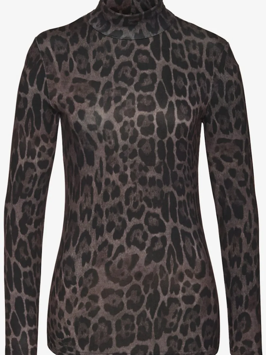 T-shirt à col roulé avec manches longues en viscose extensible léopard