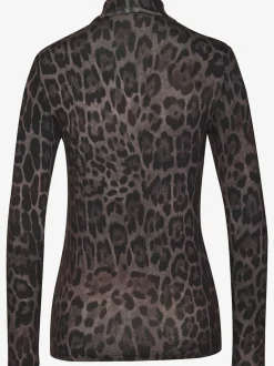 T-shirt à col roulé avec manches longues en viscose extensible léopard
