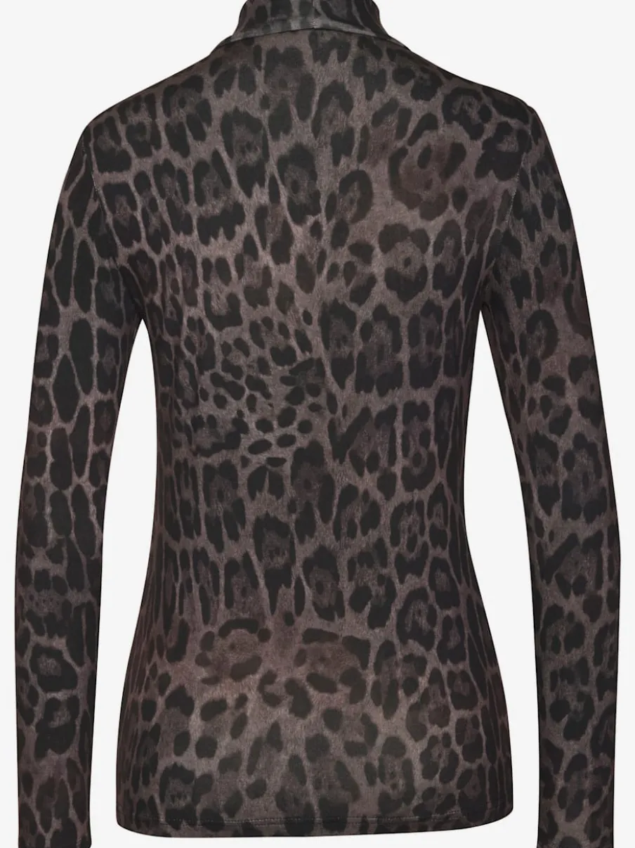 T-shirt à col roulé avec manches longues en viscose extensible léopard