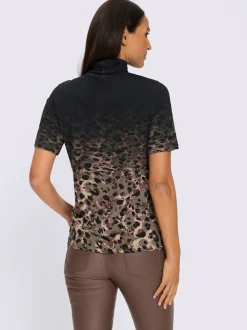 T-shirt à col roulé en viscose avec motif animal et inscription brillante