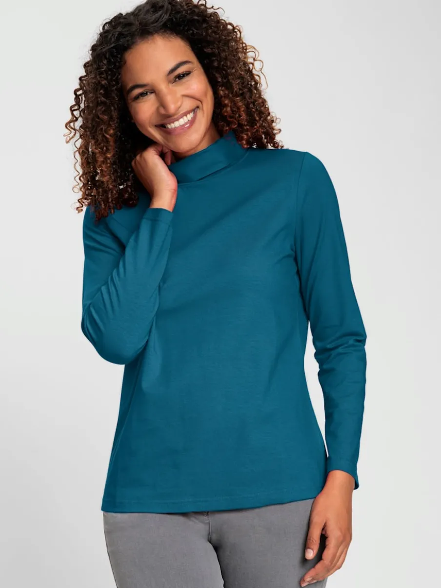 T-shirt à col roulé manches longues en coton doux