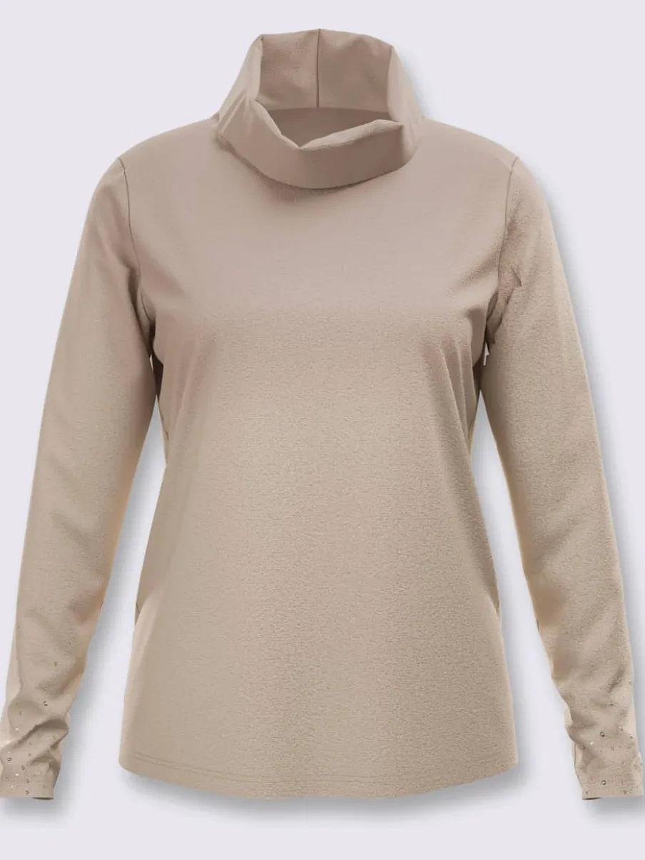 T-shirt à col roulé petites pierres brillantes fantaisie