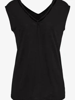 T-shirt col V avec cordons et encolure dégagée ornée de rubans