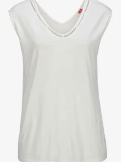 T-shirt col V avec cordons et encolure dégagée ornée de rubans