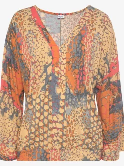 T-shirt à col V et manches larges avec imprimé coloré