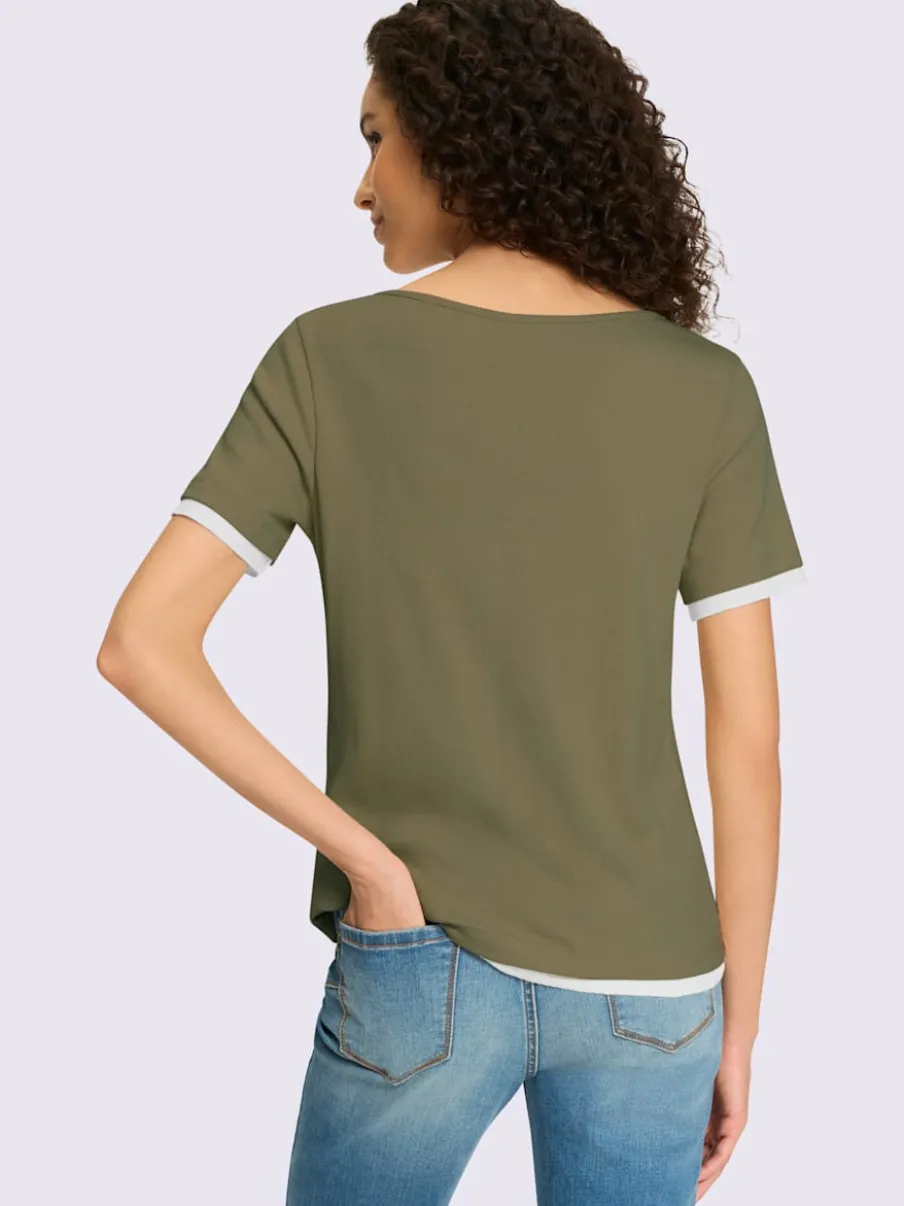 T-shirt côtelé à col rond et manches courtes