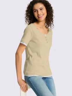 T-shirt côtelé à col rond et manches courtes