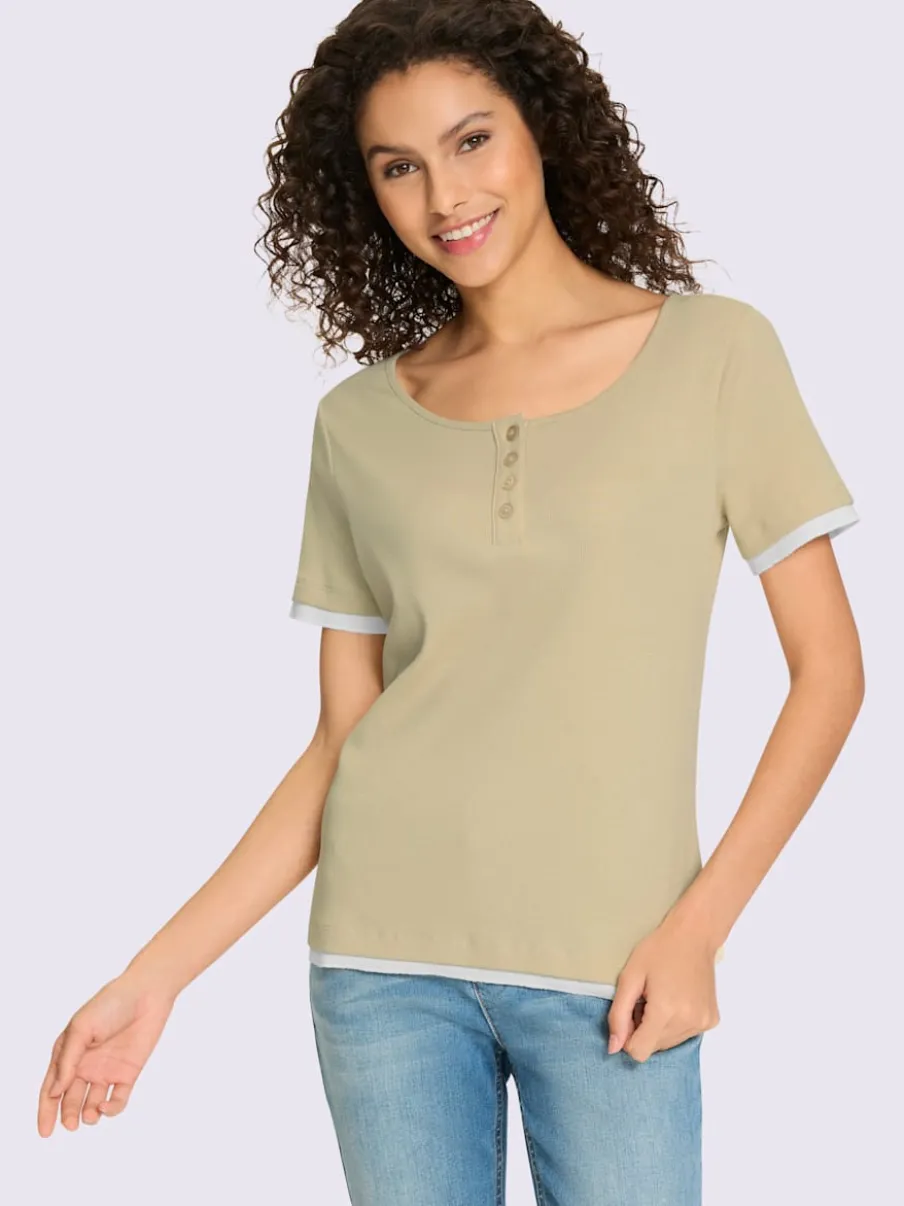 T-shirt côtelé à col rond et manches courtes