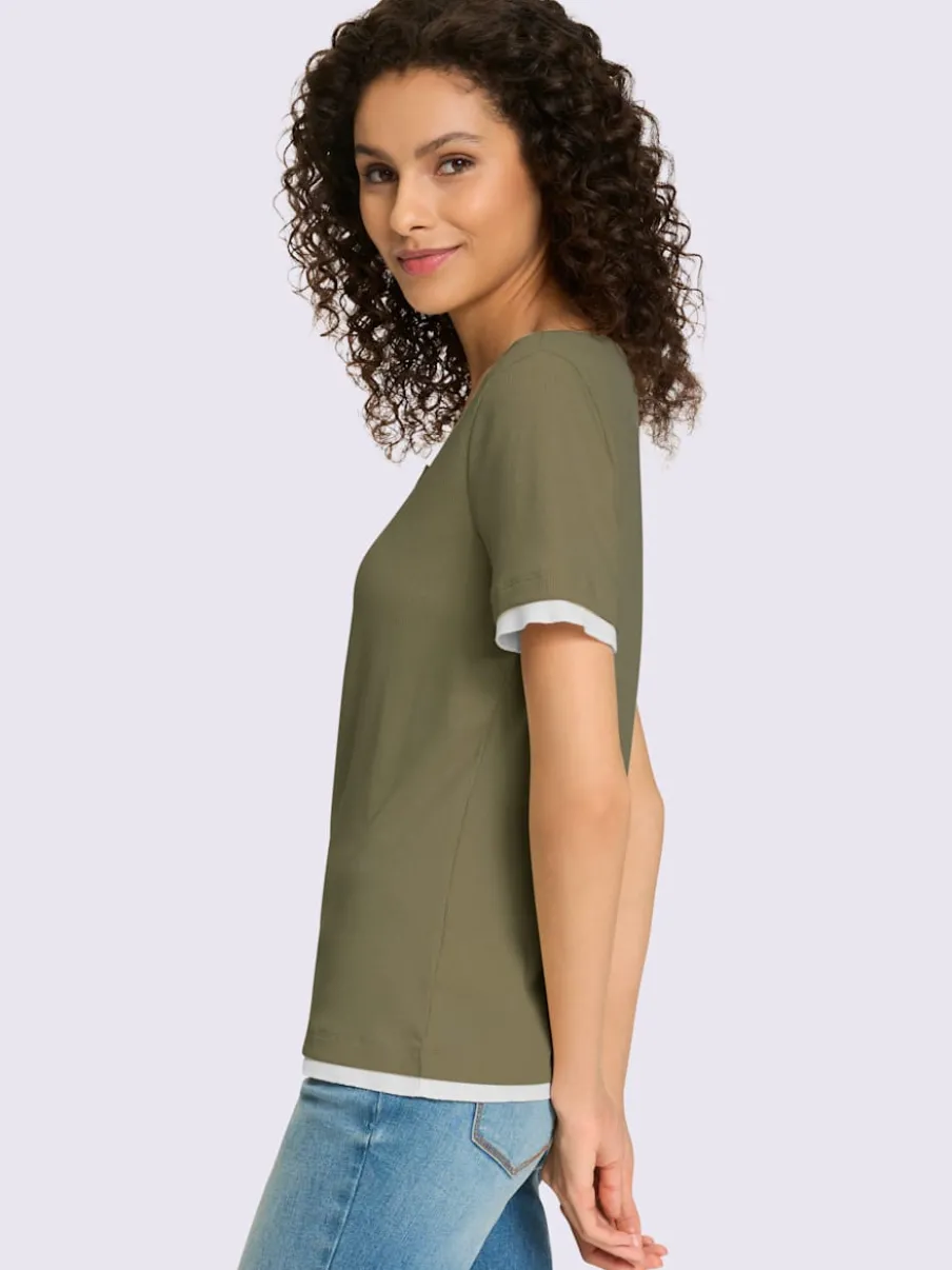 T-shirt côtelé à col rond et manches courtes