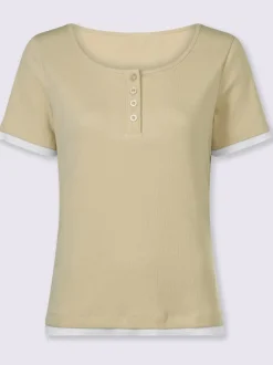 T-shirt côtelé à col rond et manches courtes