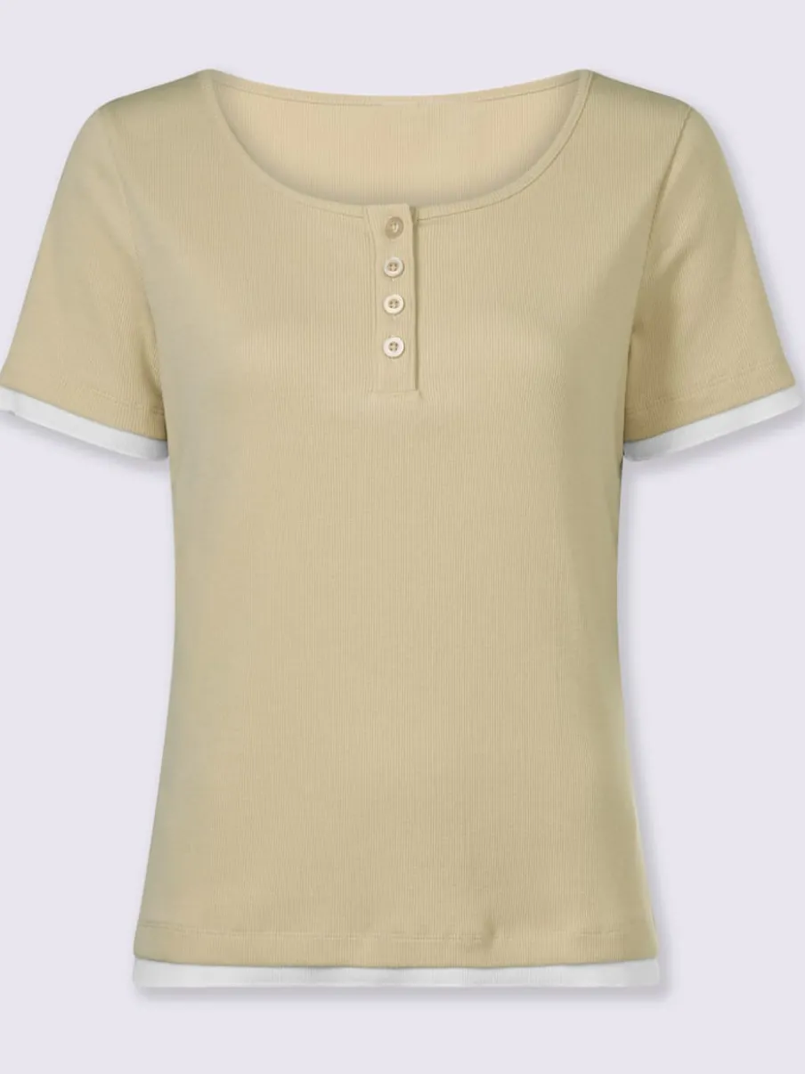 T-shirt côtelé à col rond et manches courtes
