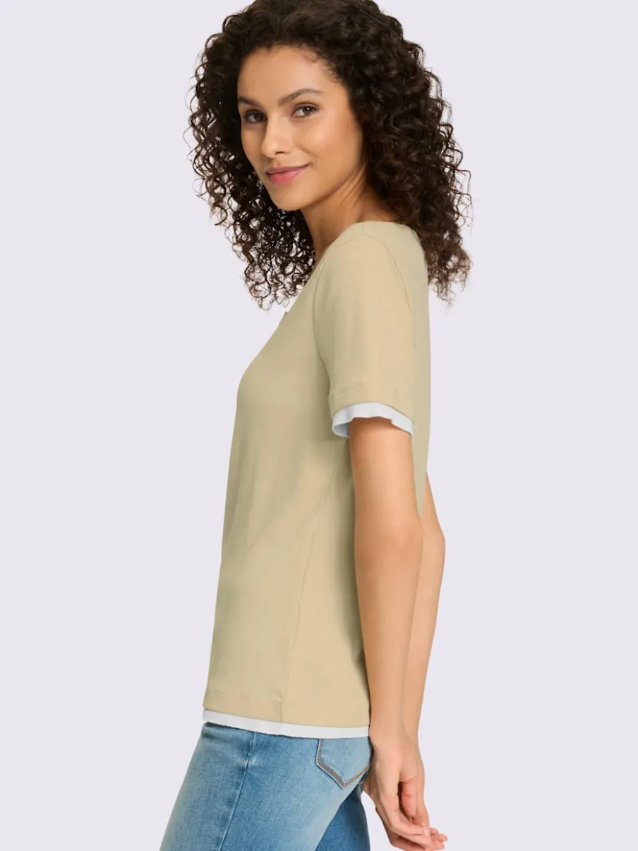 T-shirt côtelé à col rond et manches courtes
