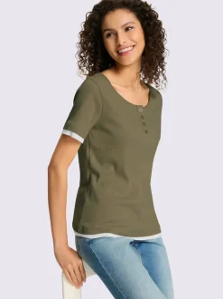 T-shirt côtelé à col rond et manches courtes