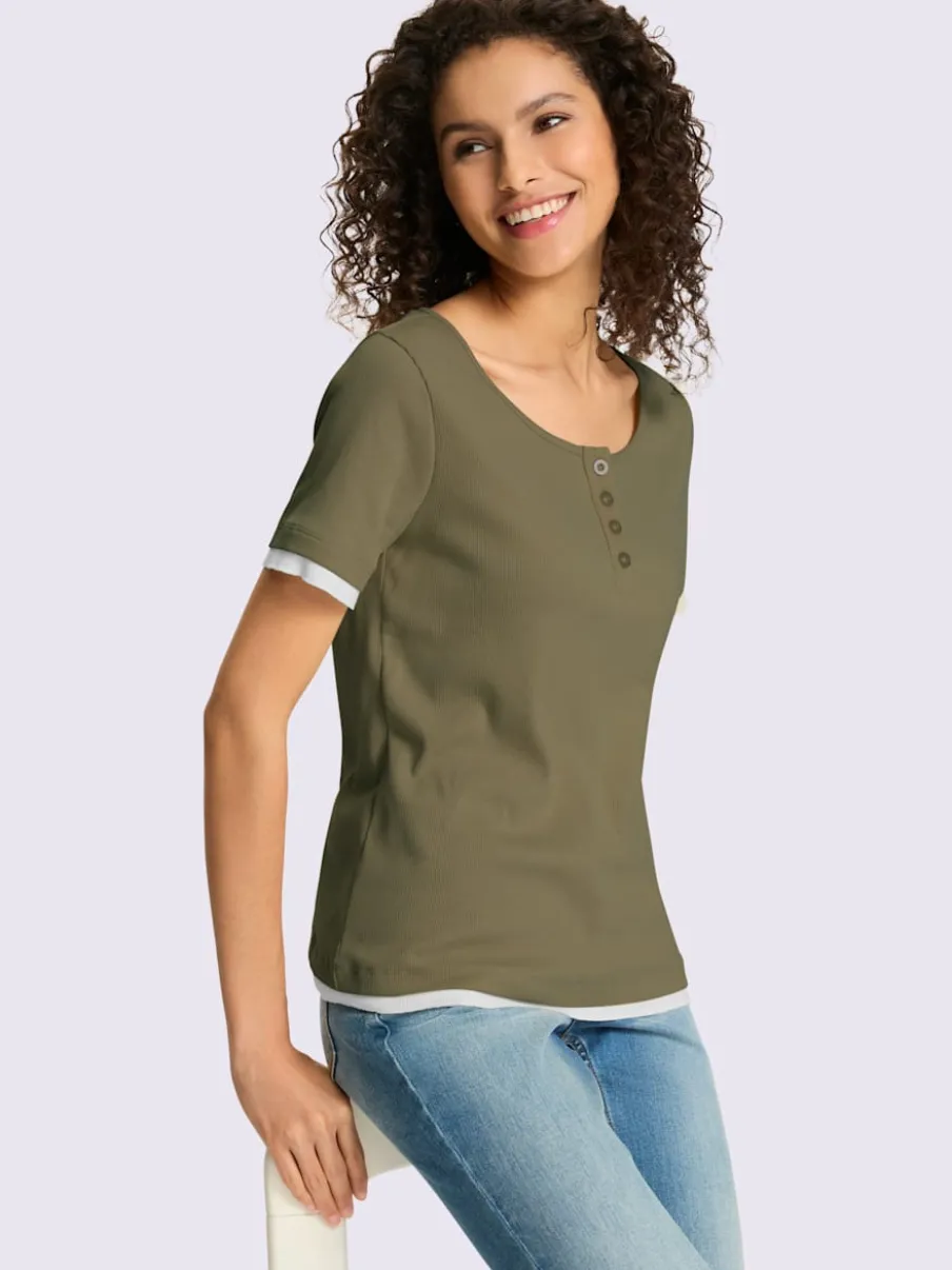 T-shirt côtelé à col rond et manches courtes