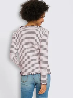 T-shirt côtelé motif à rayures tendance