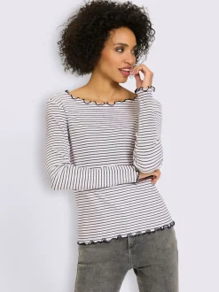 T-shirt côtelé motif à rayures tendance