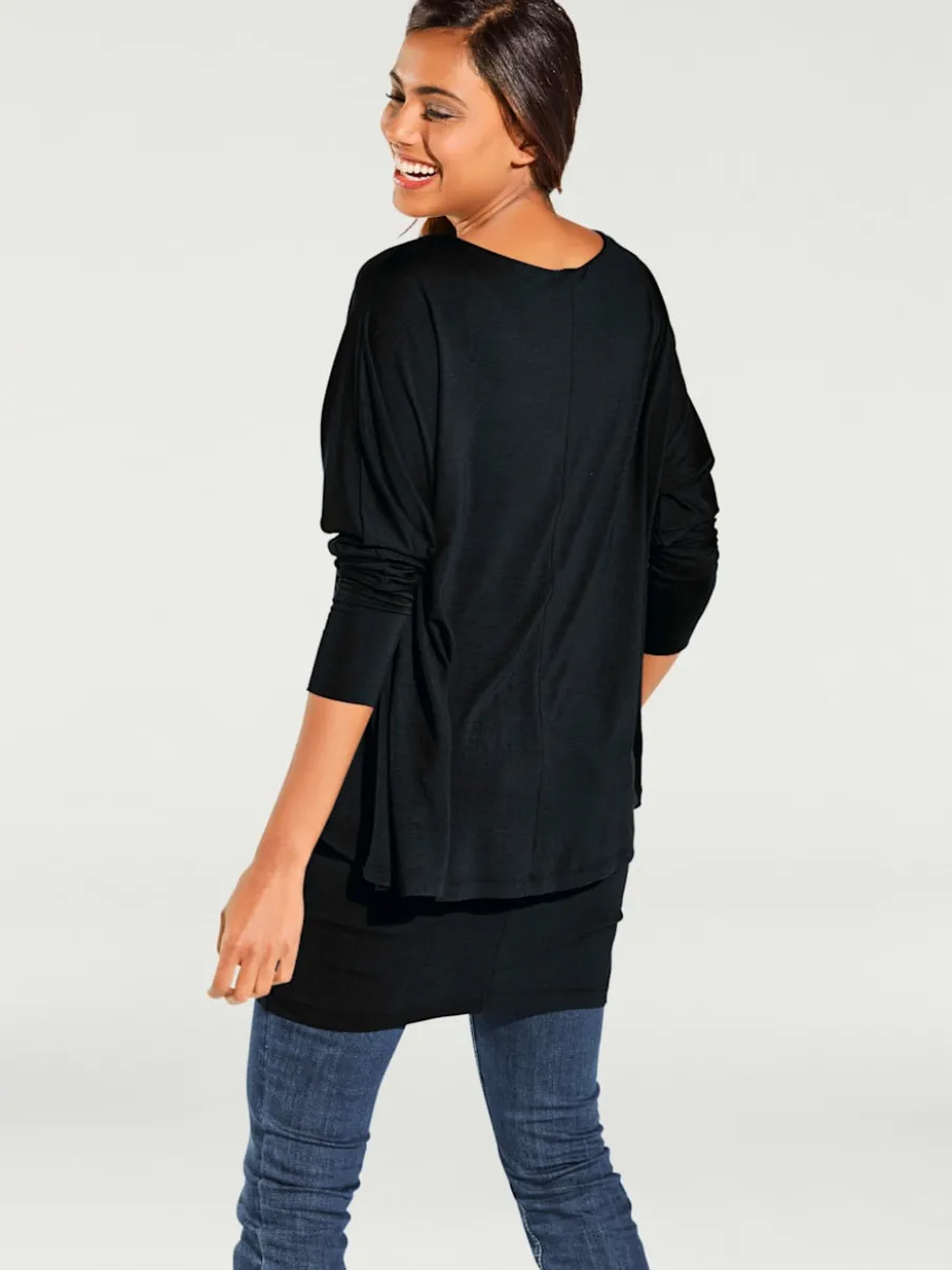 T-shirt décontracté encolure ronde manches chauve-souris fluide