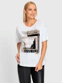 T-shirt décontracté en coton avec motifs imprimés paillettes