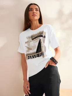 T-shirt décontracté en coton avec motifs imprimés paillettes