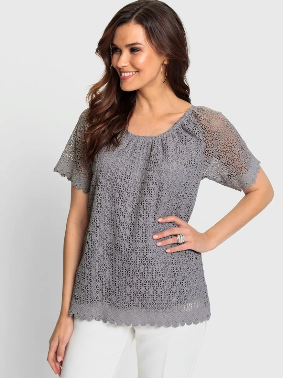 T-shirt à dentelle avec doublure et manches raglan