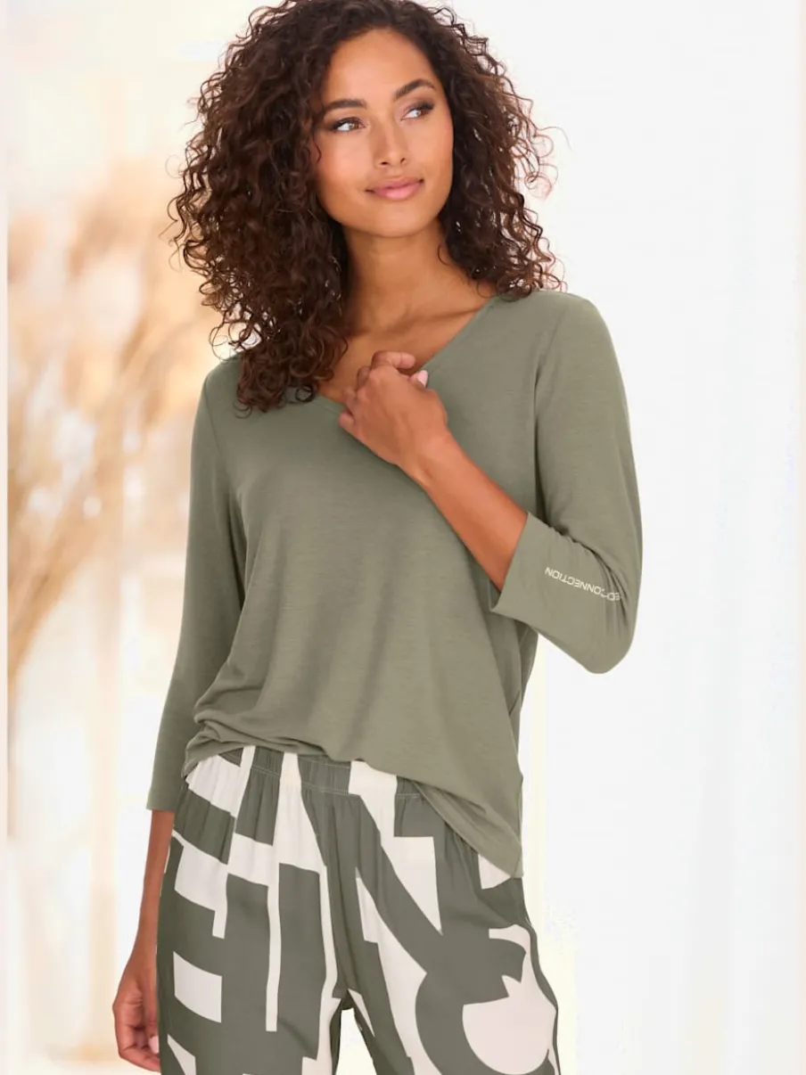 T-shirt de nuit à manches 3/4 avec imprimé discret doux