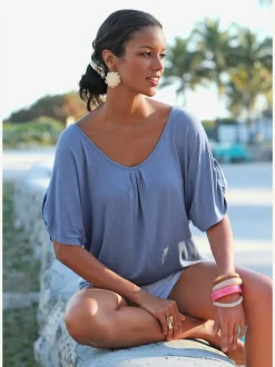 T-shirt de plage ample avec col large et manches mi-longues