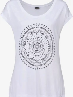T-shirt de plage avec col arrondi et manches courtes à imprimé graphique