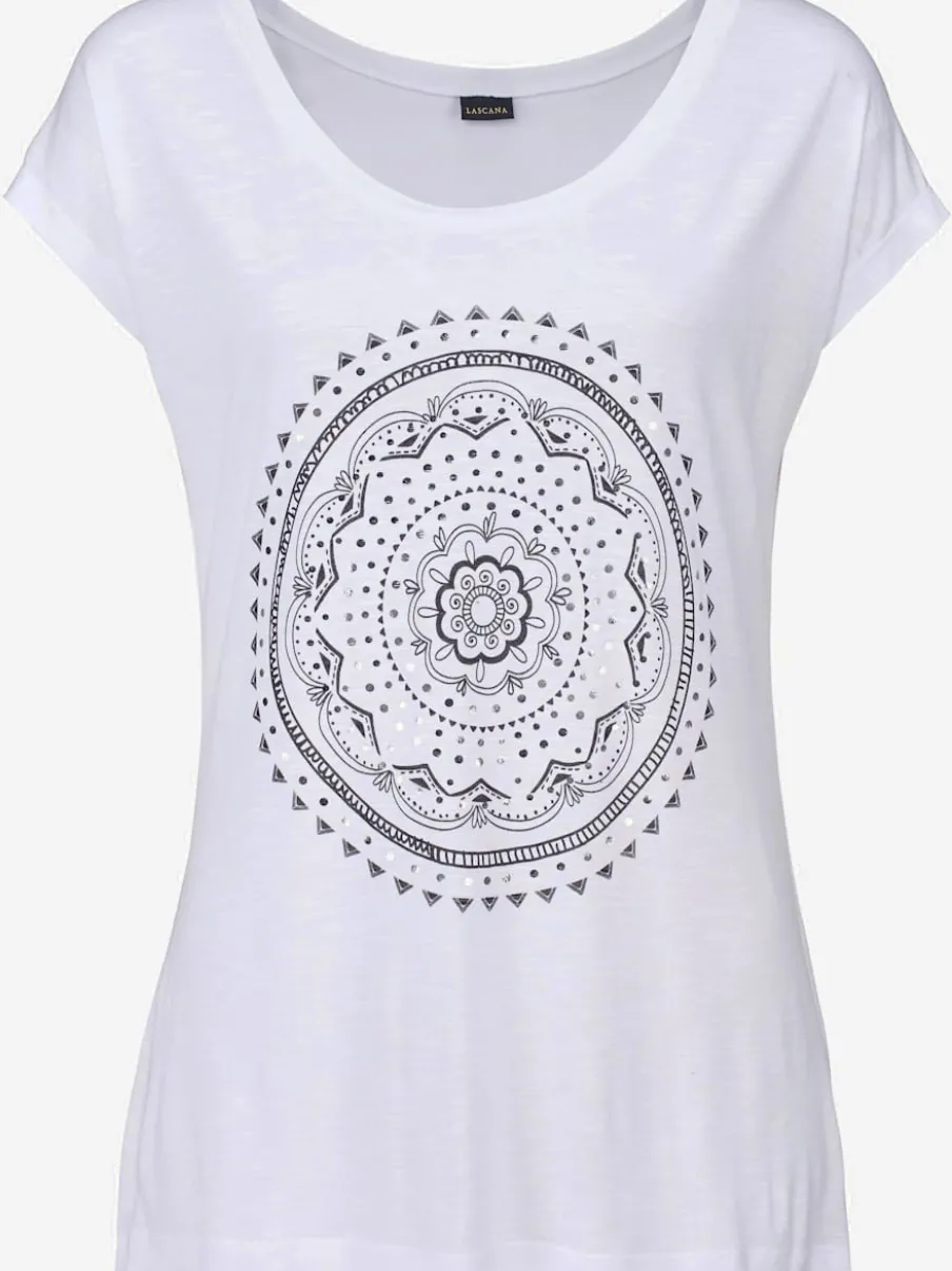 T-shirt de plage avec col arrondi et manches courtes à imprimé graphique