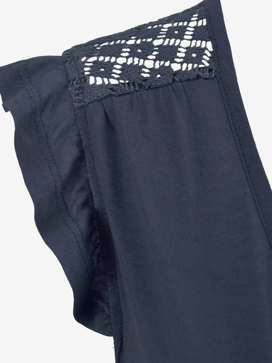 T-shirt de plage à encolure avec fente et volants