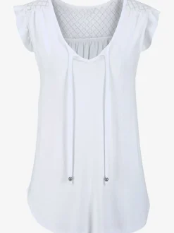 T-shirt de plage à encolure avec fente et volants
