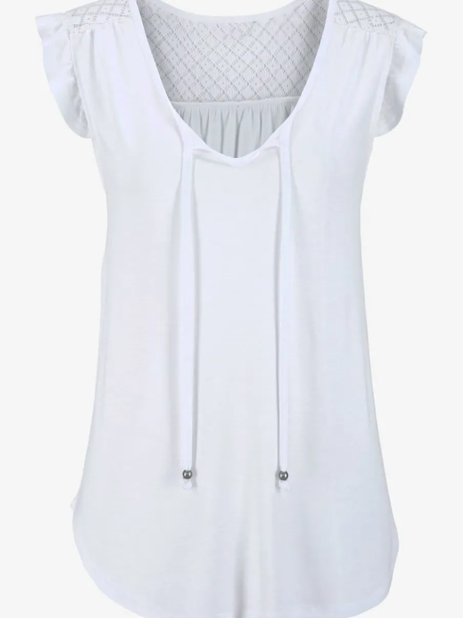T-shirt de plage à encolure avec fente et volants