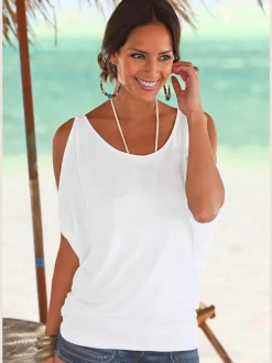 T-shirt de plage à encolure ronde avec fentes aux manches