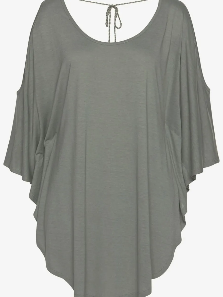 T-shirt de plage à encolure ronde et manches 3/4 avec rubans en viscose