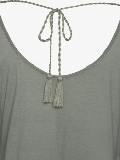 T-shirt de plage à encolure ronde et manches 3/4 avec rubans en viscose