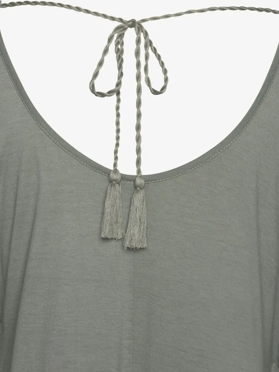 T-shirt de plage à encolure ronde et manches 3/4 avec rubans en viscose