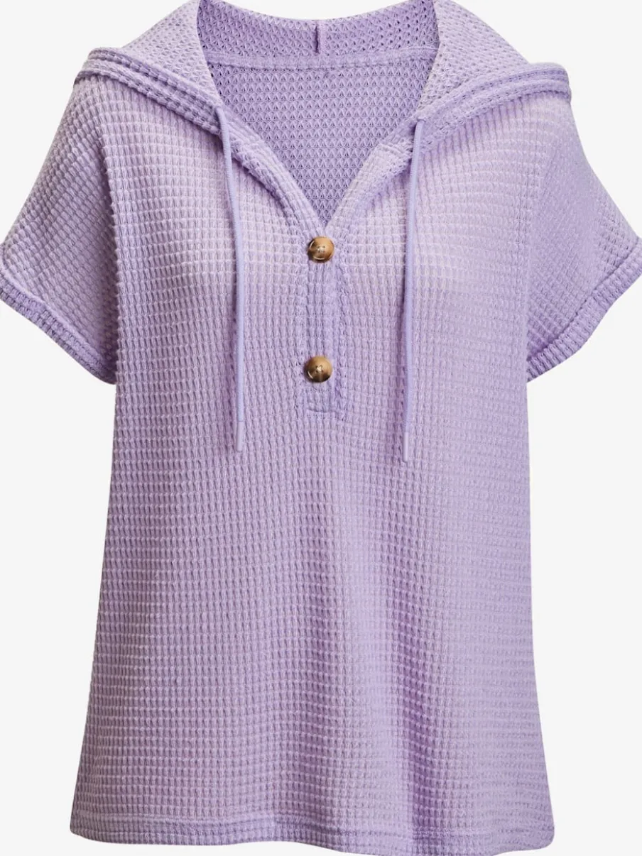 T-shirt de plage en matière gaufrée avec capuche et patte de boutonnage