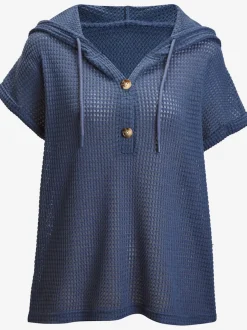 T-shirt de plage en matière gaufrée avec capuche et patte de boutonnage
