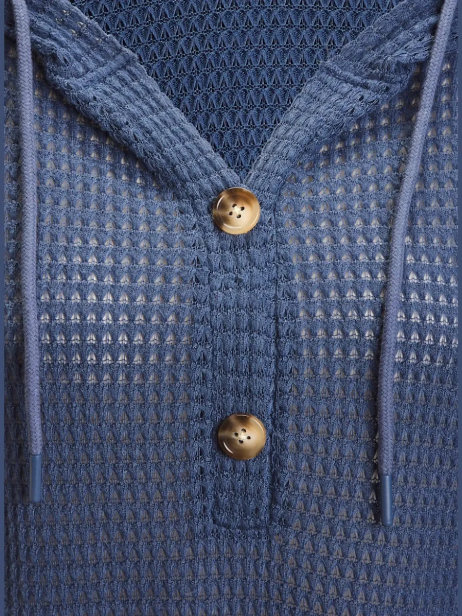 T-shirt de plage en matière gaufrée avec capuche et patte de boutonnage
