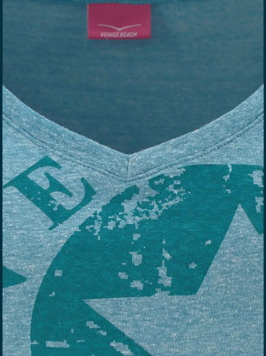 T-shirt de plage en V avec imprimé graphique sur le devant